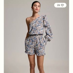 One shoulder ruffle romper